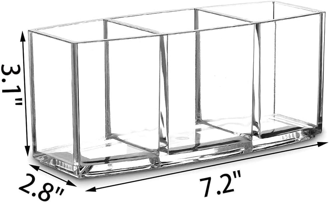 Clear Makeup Brush Holder Organizer with 3 Slots, Clear Cosmetic Brushes Container for Eyebrow Pen Comb Power Brush, Desktop Pen Pencil Storage Organizer – image 7