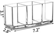 Clear Makeup Brush Holder Organizer with 3 Slots, Clear Cosmetic Brushes Container for Eyebrow Pen Comb Power Brush, Desktop Pen Pencil Storage Organizer