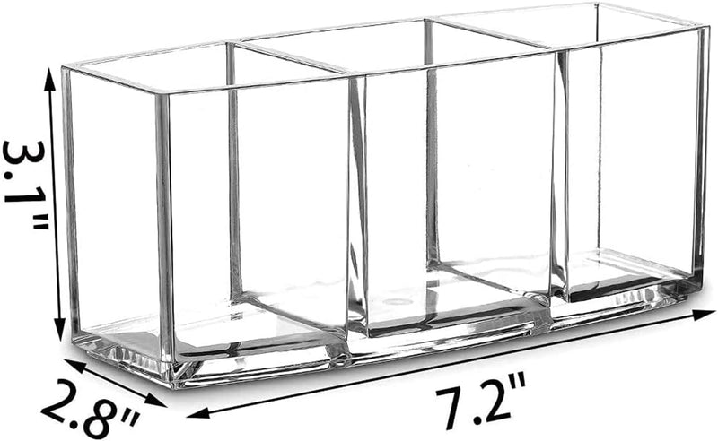 Clear Makeup Brush Holder Organizer with 3 Slots, Clear Cosmetic Brushes Container for Eyebrow Pen Comb Power Brush, Desktop Pen Pencil Storage Organizer