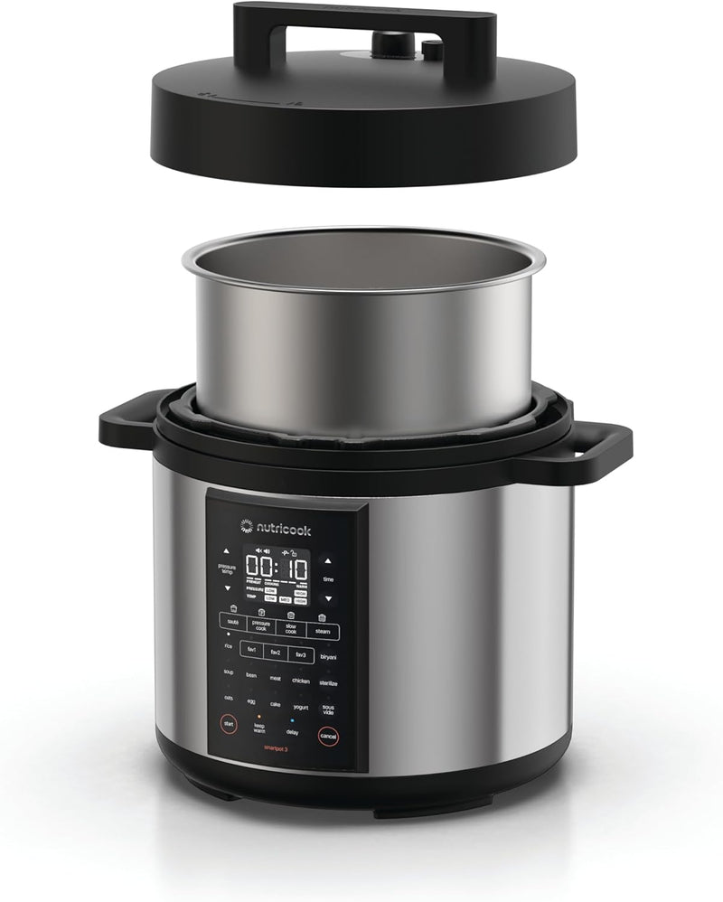 Nutricook Smart Pot 2 Rice Cooker, Steamer, Sauté Pot, Yogurt Maker & More,9 In 1 Electric Pressure Cooker, Slow Cooker,6 Liters, 12 Smart Programs With New Smart Lid