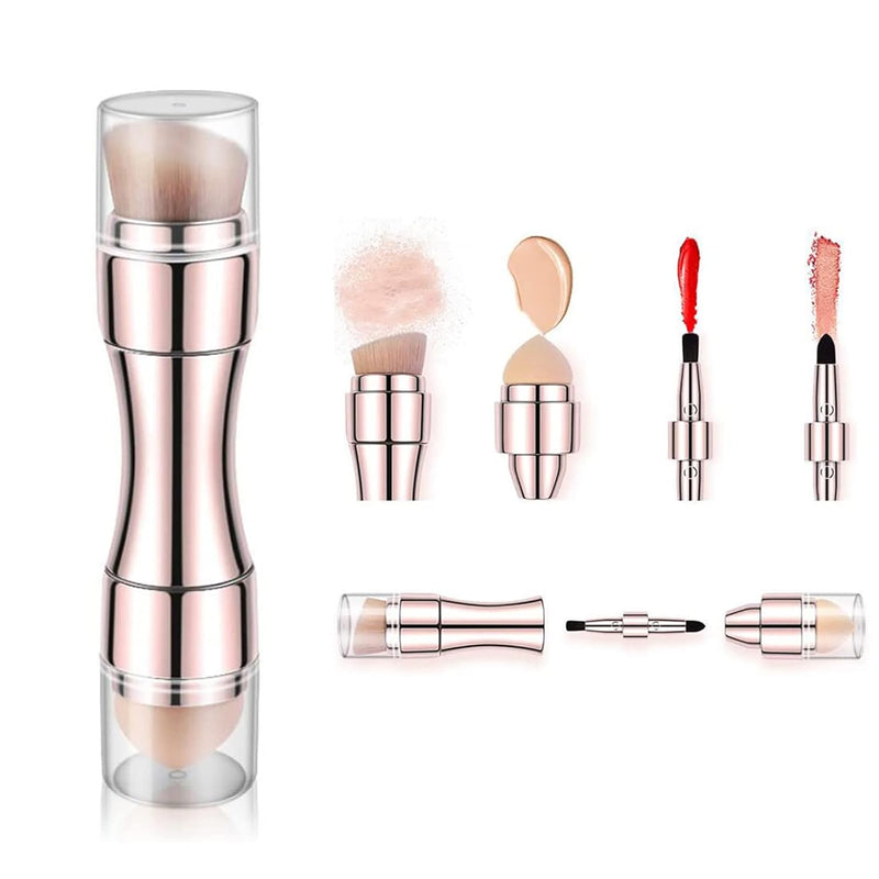 Excefore 4 in 1 Makeup Brush Set, Lip Brush, Smudge Brush, Contour & Blush Brush, Sponge Brush for Eyes Lips Face Foundation Makeup, Multifunctional for Girls Women (Rose Gold Brush)