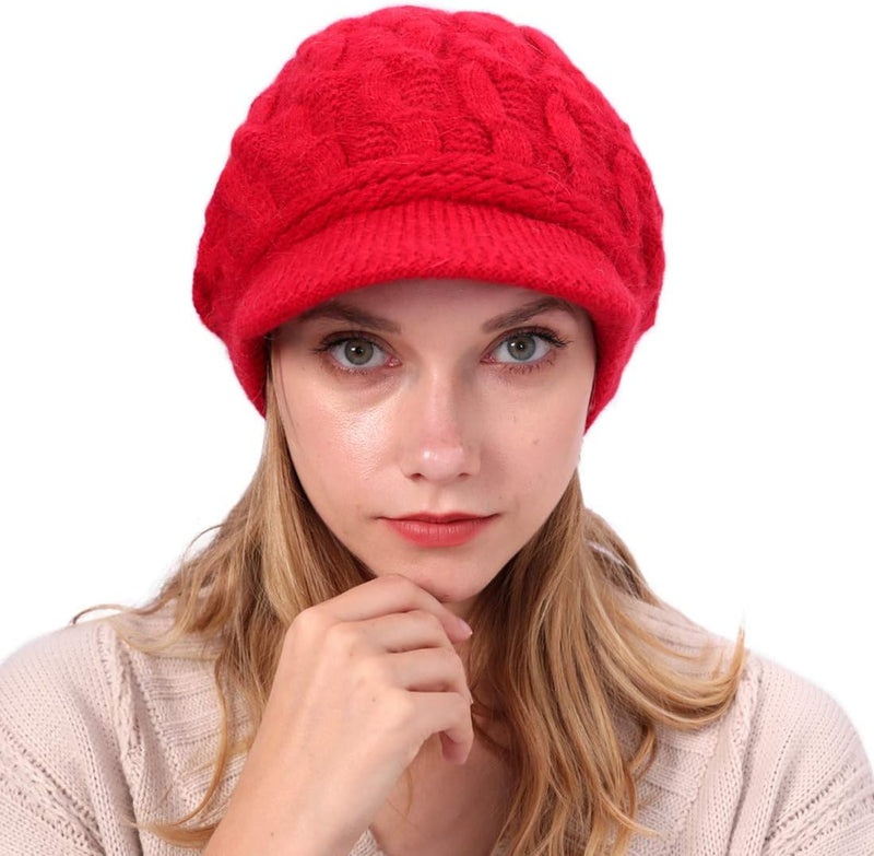 Muryobao Women's Winter Warm Slouchy Cable Knit Beanie Skull Hat with Visor