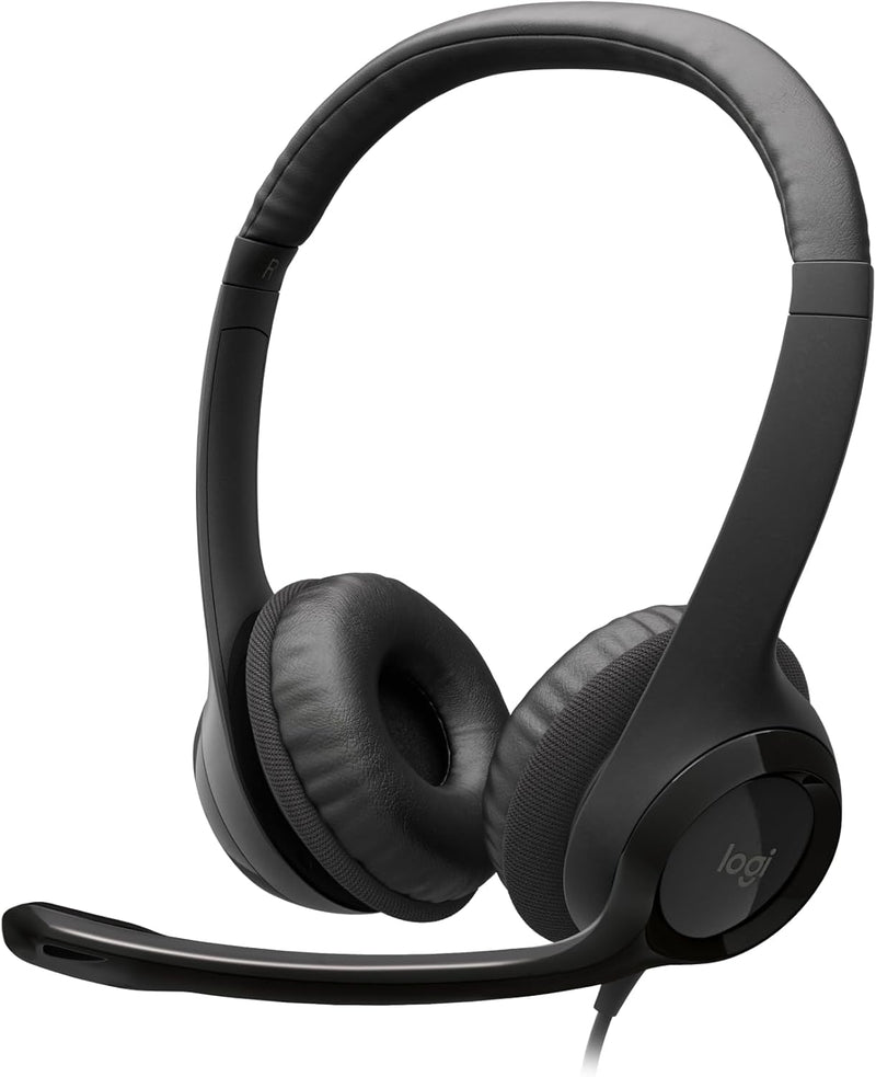 Logitech H390 Wired Headset for PC/Laptop, Stereo Headphones with Noise Cancelling Microphone, USB-A, In-Line Controls, Works with Chromebook - Black - Black