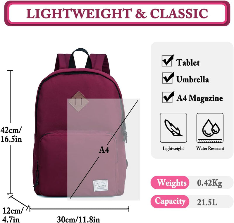 VASCHY Backpack for Women Men, Ultra Lightweight School Bag for Kids Teen Boys Girls, Casual Daypack Work, Travel