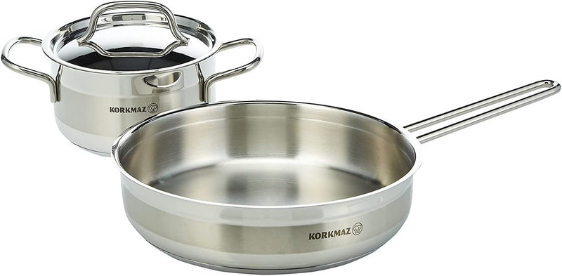 Korkmaz Alfa 9 Pieces Tri-Ply Bottom Stainless Steel Cookware Set Sandwich Bottom Induction Compatible Cookware Pots and Pans Set Silver - KA1660 - SILVER