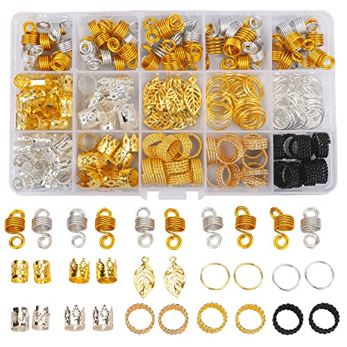 MAKINGTEC 200pcs Beads for Hair Braids,metal Gold Braid Ring Cuff Clips Braid Accessories,braid Hair Jewelry Hair Accessories