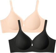 Wireless Bras for Women No Underwire Jelly Bras Seamless Push Up Full Coverage Bralettes Comfortable Everyday Bra - Skin+black