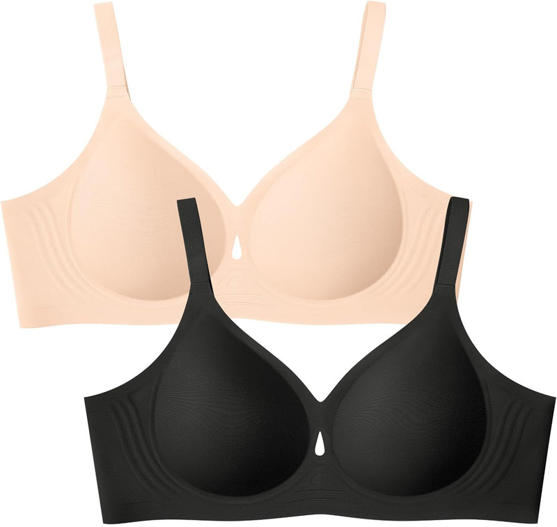 Wireless Bras for Women No Underwire Jelly Bras Seamless Push Up Full Coverage Bralettes Comfortable Everyday Bra - Skin+black