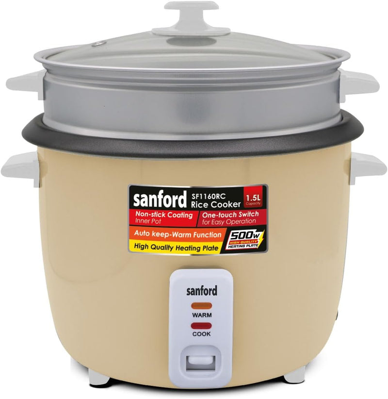 Sanford 1.5L Automatic Rice Cooker with Steamer & Keep Warm | 500W Power | Non-Stick Pot| (GREEN)