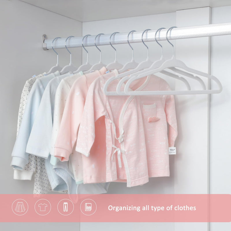 ManGotree Baby Velvet Clothes Hangers, Kids Toddler Children's Hangers for Clothes Space Saving Non-Slip (30 Pack, White)