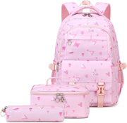 School bags for girls,Kids Backpacks Set of 3pcs,Large-capacity waterproof Backpack,Kids School Bag with Lunch Bag and Pencil Case,School Backpack for boys girls - Pink1