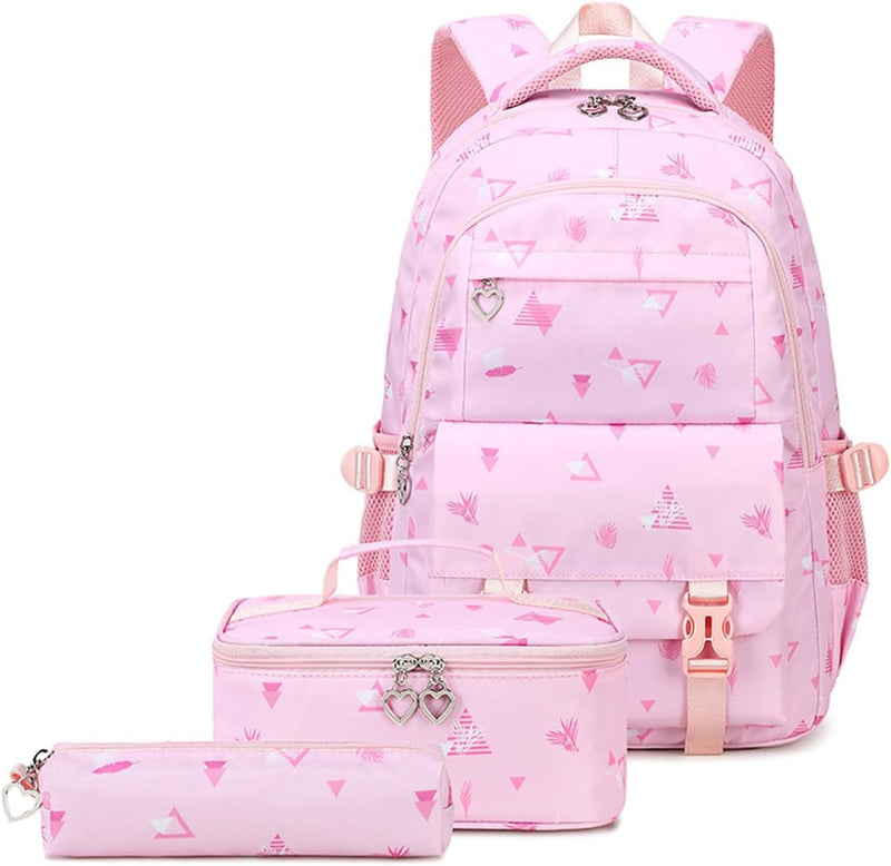 School bags for girls,Kids Backpacks Set of 3pcs,Large-capacity waterproof Backpack,Kids School Bag with Lunch Bag and Pencil Case,School Backpack for boys girls - Pink1