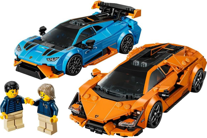Speed Champions Lamborghini Revuelto & Huracán STO - Toy Race Cars Model Kit incl. 2 Driver Minifigures - Birthday Gift for 10+ Year Old Boys - 77238