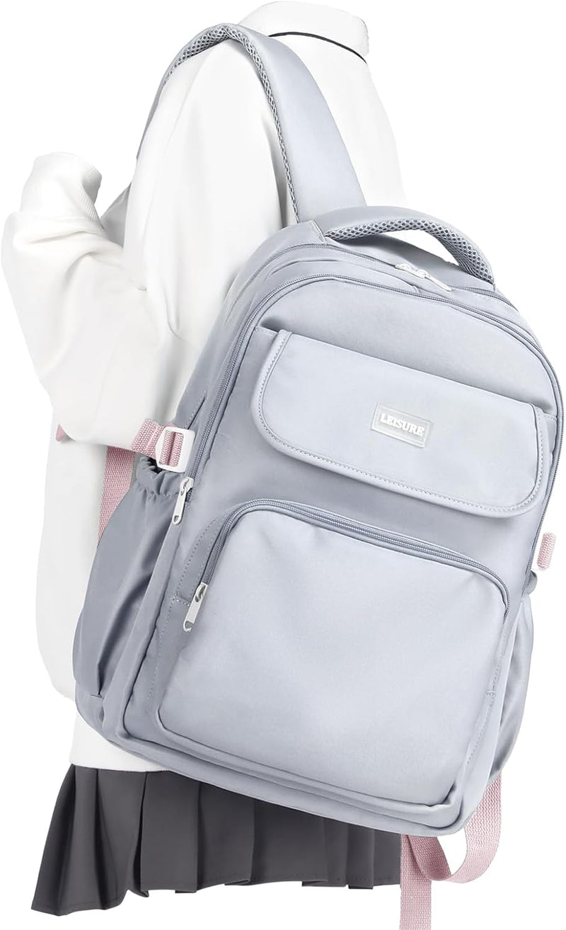 WEPOET Basic Backpack For School,Casual College Backpack Women,Waterproof Middle Bookbag For Teen Girl - A6-grey