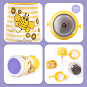 Milk&Moo Kids Steel Water Bottle 360ml Stainless Steel Thermos Water Bottle for Toddlers & Preschoolers Insulated Bottle with Straw Lid, Handle & Strap Leak-Proof Bottle (Bee Viz Viz)