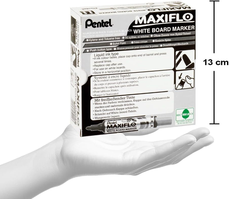 Pentel Maxiflo Mwl5M-Co Drywipe Marker, Blue, Box Of 12