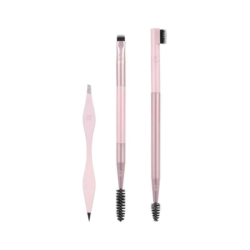 REAL TECHNIQUES Brow Shaping Set, Spoolie, Brow Brushes, Tweezers, Dual-Ended Eyebrow Tools, For Styling, & Shaping Eyebrows, Get Full, Fluffy Brows, 3 Piece Set