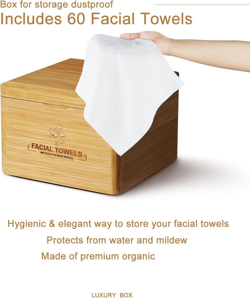 LUXU Clean Towels,1 Luxe Bamboo Box with 240 Ct Face Towels, Disposable Makeup Remover Dry Wipes,Facial Washcloth,Clean Facial Towels for Sensitive Skin,Travel,Cruelty Free,Biodegradable