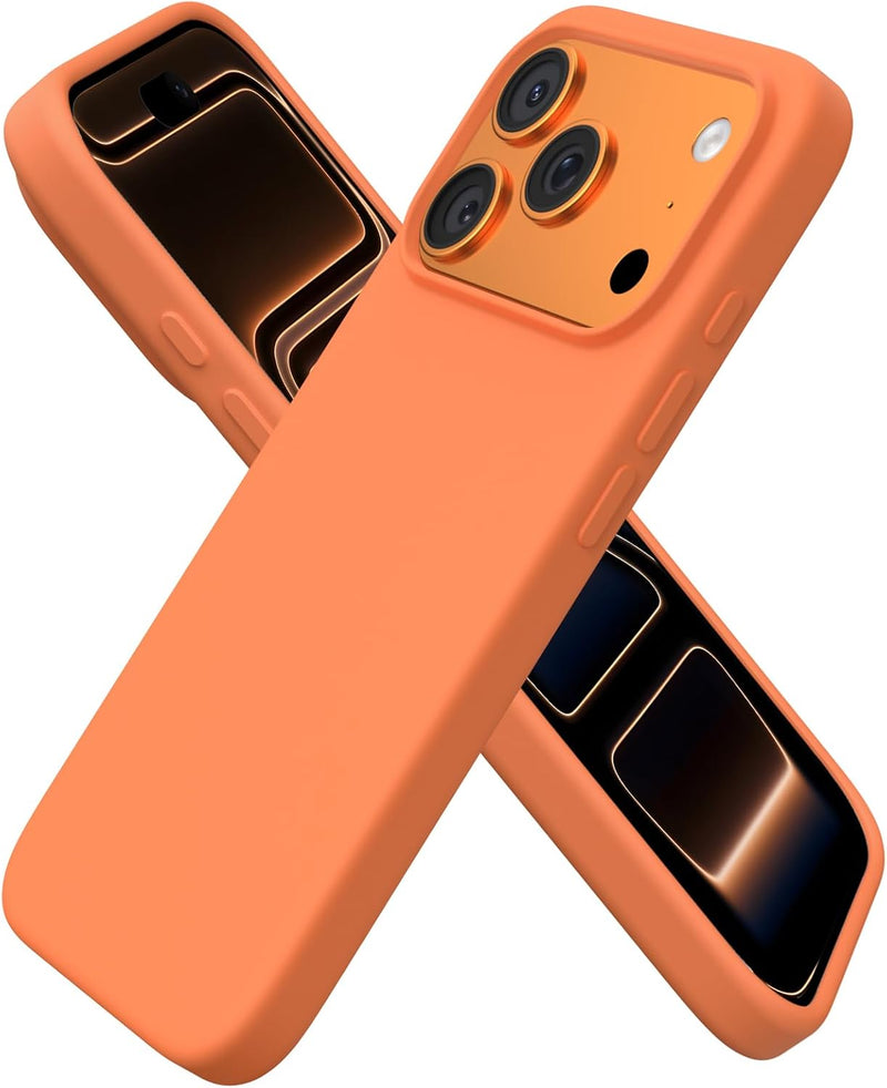 ORNARTO Compatible with iPhone 17 Pro Case 6.3", Slim Liquid Silicone 3 Layers Full Covered Soft Gel Rubber 17 Pro Phone Cases Cover 6.3 inch-Chalk Pink - Dusty Orange