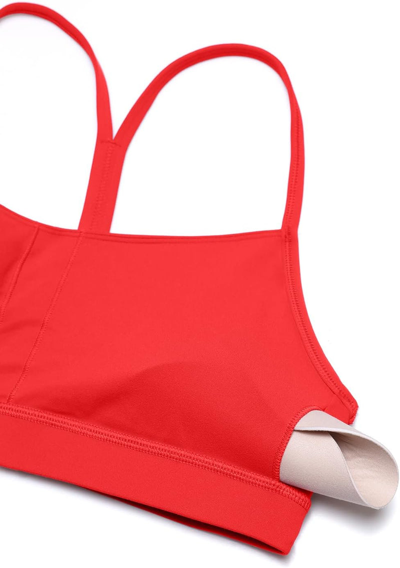 CRZ YOGA Y Back Sports Bra for Women - Padded Racerback Spaghetti Straps Thin Strap Low Impact Workout Yoga Bra