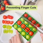 Fruit Container Holder Cutter, 16 Compartments Finger Safe Tomato Slicing Tool, Food Grade Material, Cutting 16 Pieces in Second, Half or Quarter Cutting Tool for Salad and Kids Baby Toddler Snacks