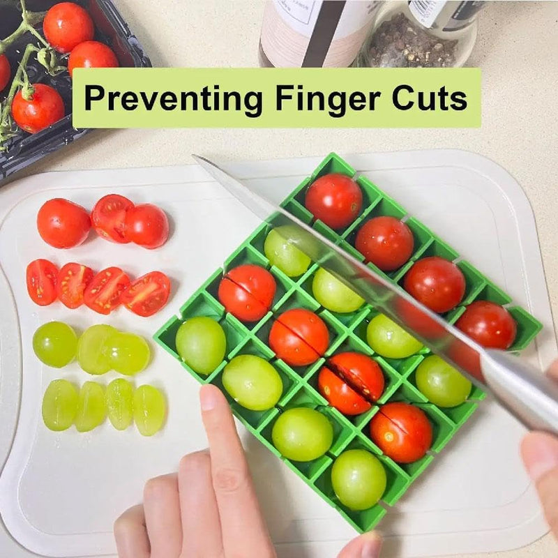 Fruit Container Holder Cutter, 16 Compartments Finger Safe Tomato Slicing Tool, Food Grade Material, Cutting 16 Pieces in Second, Half or Quarter Cutting Tool for Salad and Kids Baby Toddler Snacks