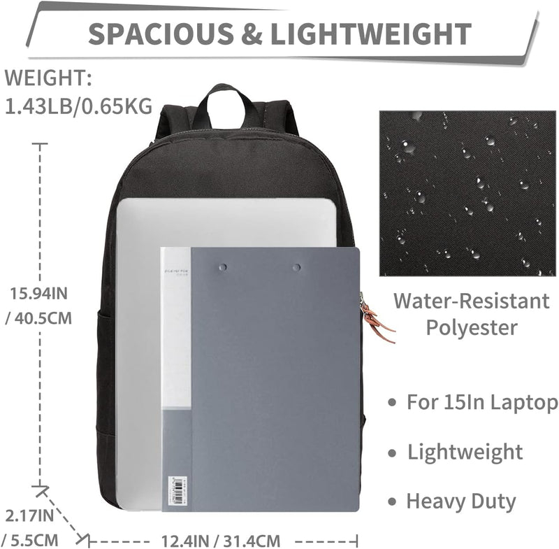 Backpack for Mens Women, VASCHY Lightweight Casual Classic Water resistant Unisex Backpack fits 15 inch Laptop for Travel Business