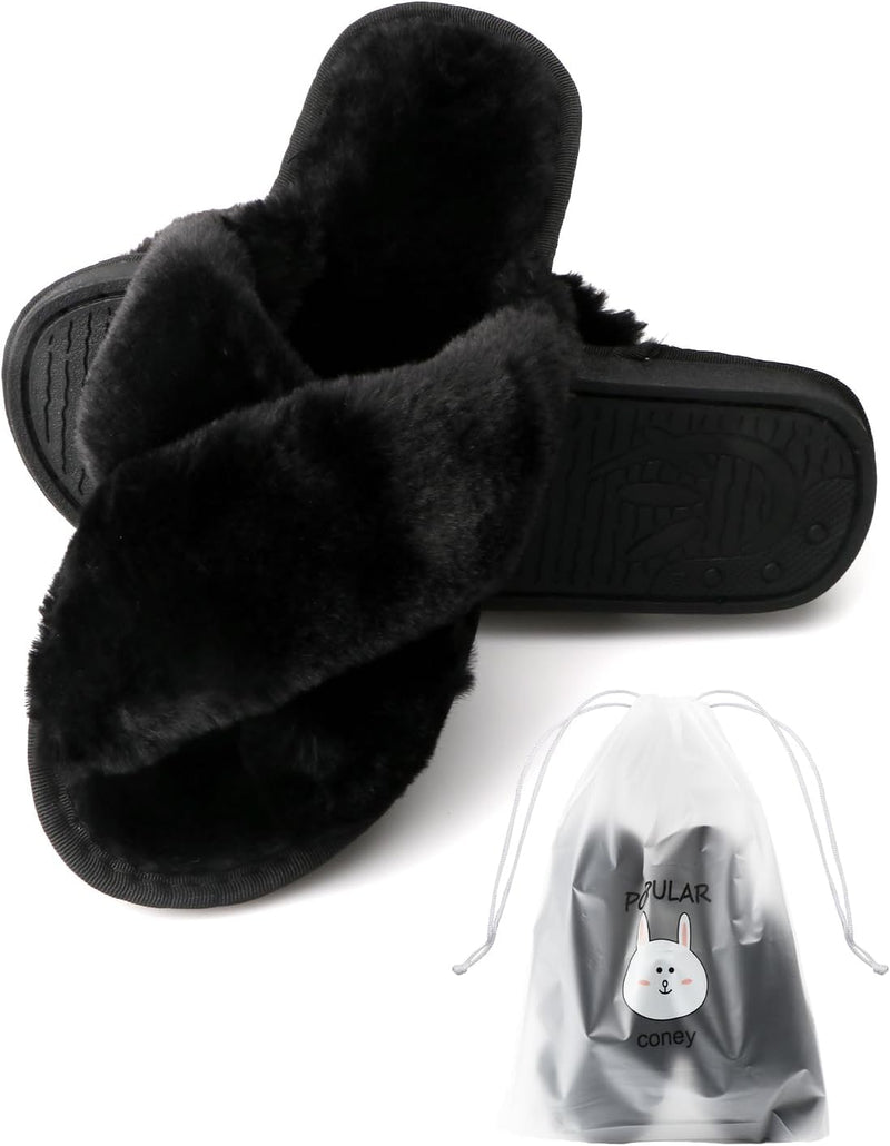 URbazaar Women‘s House Slippers Faux Fur Fashion Warm Shoes Woman Slippers Comfortable Home Furry Slippers,Lightweight Non Slip House Slippers For Cozy Indoor Outdoor