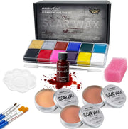 immetee Scar Wax SFX Makeup Kit, Face & Body Paint, Christmas Halloween Makeup Kit, Fake Blood, Painting Brushes, Spatula, Stipple Sponge, Stage Theatrical Party Cosplay, Carnival - Halloween Makeup Kit