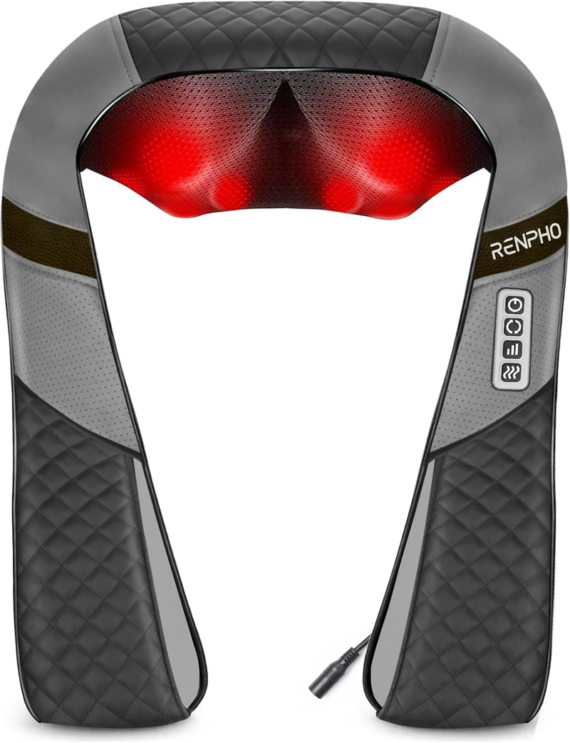 Back Neck Massager with Heat, Shiatsu Shoulder Massager with Electric Deep Tissue Kneading Massage, Pain Relief on Neck, Back, Shoulder, Waist, Leg, Calf - Use at Home, Car and Office - Black and red
