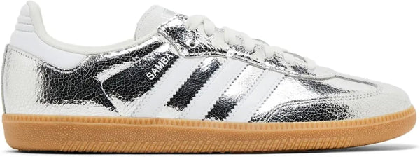 Adidas Samba OG Womens Sneaker, Silver Metallic Cracked Leather, 6.5 - Cracked Metallic Silver White