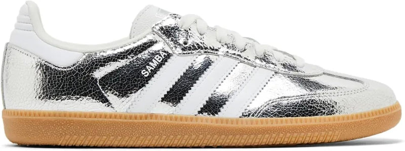 Adidas Samba OG Womens Sneaker, Silver Metallic Cracked Leather, 6.5 - Cracked Metallic Silver White
