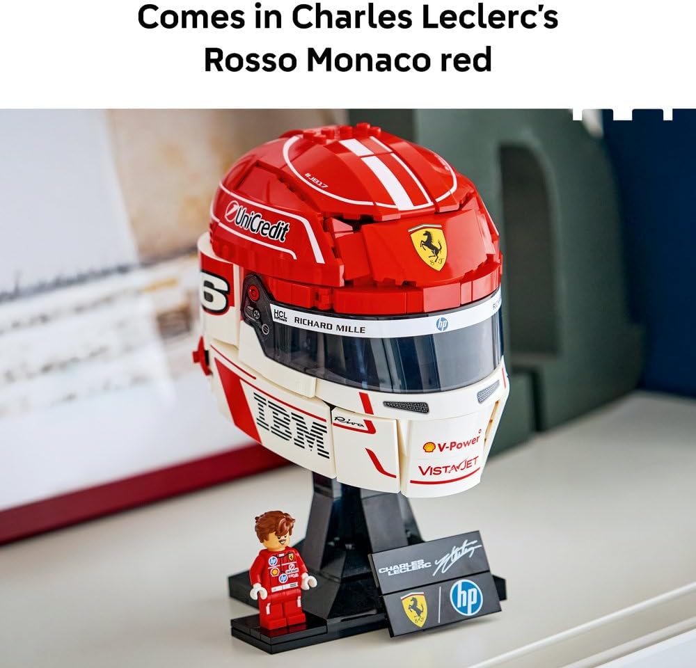 Editions Scuderia Ferrari HP Charles Leclerc Helmet - F1 Merchandise - Display Model Kit w/Collectible Minifigure - Gift for 14+ Year Old Boys & Adult Motorsport Fans - 43014