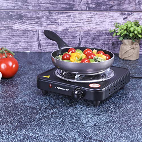 Olsenmark OMHP2278 Single Burner Electric Hot Plate, 1000W - Plate Diameter 185 mm - Variable Heat Settings - Overheat Protection - Light Indicator - Auto-Thermostat Control