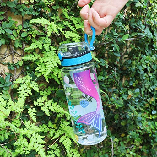 Home Tune Cute Water Bottle for School Kids Girls, BPA FREE Tritan & Leak Proof Flip Top Lid & Easy Clean & Carry Handle, 23oz/ 680ml (Mermaid, 23oz)