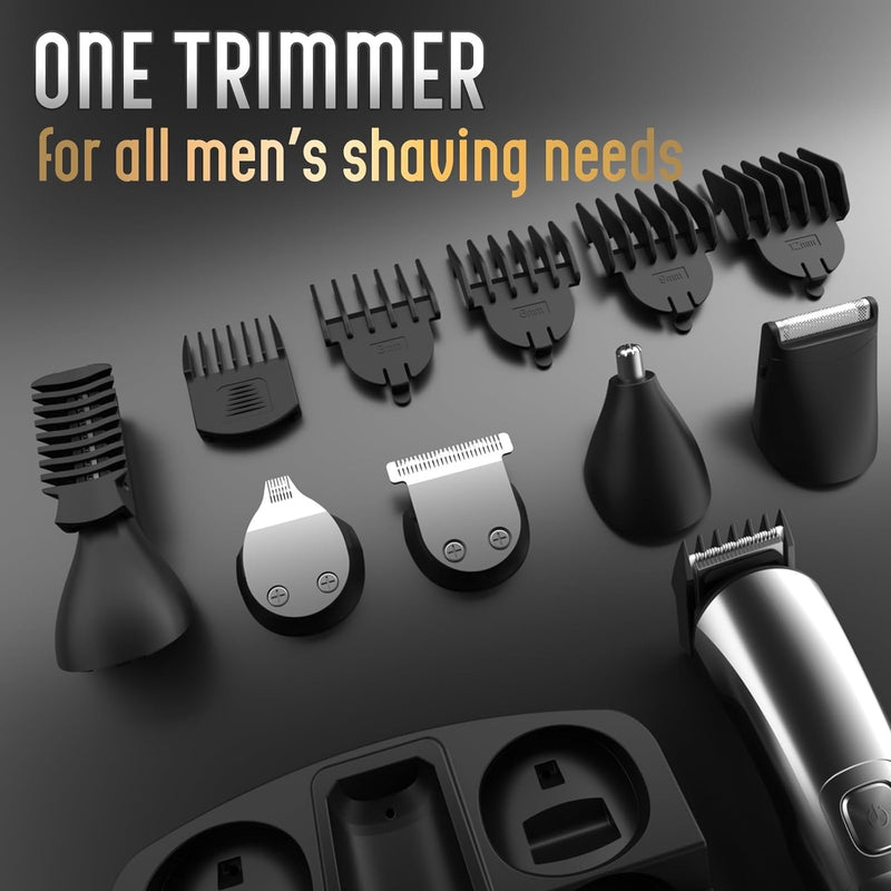 SKY-TOUCH Beard Trimmer & Hair Clipper for Men, 13-Piece All-in-One Grooming Kit, Electric Shaver, Nose & Ear Trimmer, Rechargeable Cord/Cordless Haircutting Set with Storage Base Gifts for Men(Black)