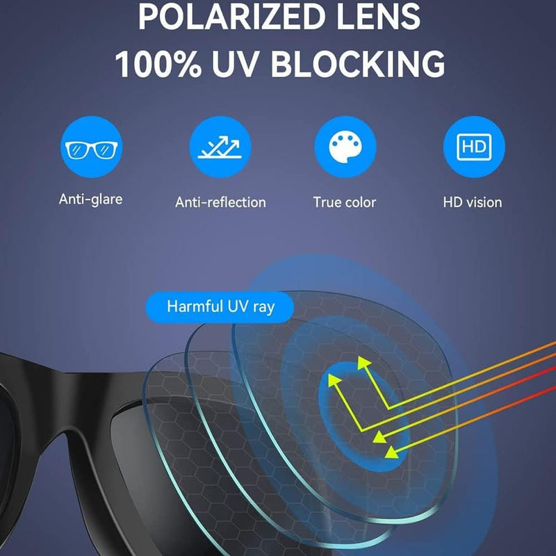 Smart Glasses, Bluetooth Audio Sunglasses, sunshine Bluetooth Sunglasses,Open Ear Style Smart Glasses Listen Music and Calls with Volume UP and Down,Bluetooth 5.0 Audio Glasses and IP44 Waterproof