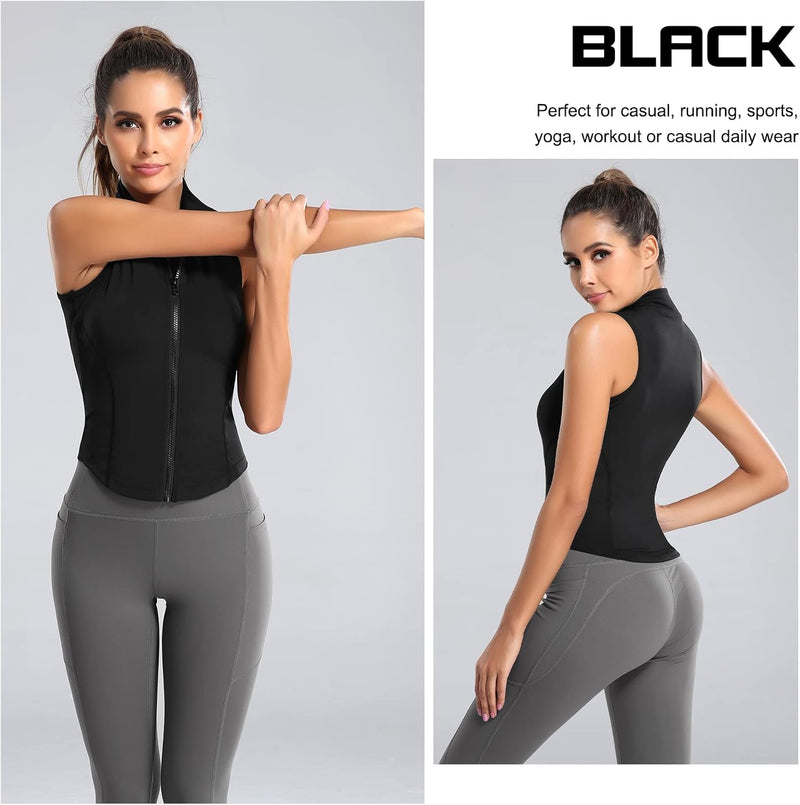 KEOYA Women Sleeveless Athletic Tank Top Slim Fit Full Zip Shirts for Gym Yoga Workout Running Track