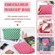 ZLFSRQ 3Pcs Checkered Makeup Bag for Women Large Cosmetic Bag Set Travel Toiletry Bag Makeup Pouch Bag for Purse Pink Zipper Storage Bag Organizer Cute Small Aesthetic Girls Car Essentials Bag