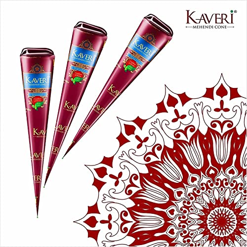 3 x Kaveri Mehndi Cones Dark Brown Mehndi All Natural Body Art Organic Temporary Tattoo Kaveri