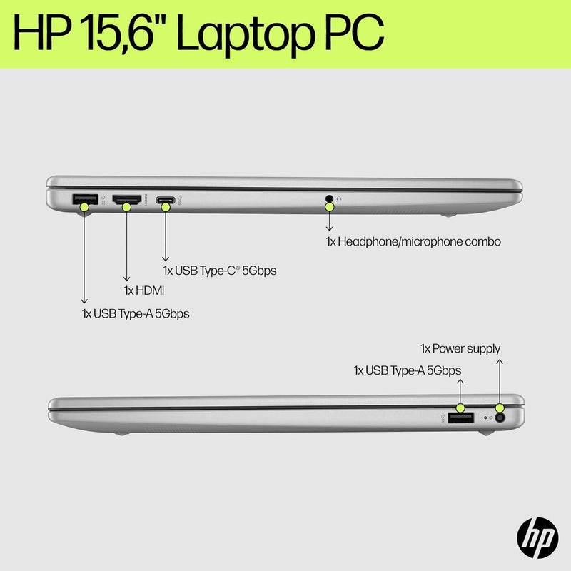 HP Laptop 15-fd0050ne, 15.6" FHD, 13th Gen Intel Core i5, 8GB RAM, 512GB SSD, 2GB NVIDIA GeForce MX570, Windows 11 Home, En -Ar KB, Natural silver - 9P2X1EA