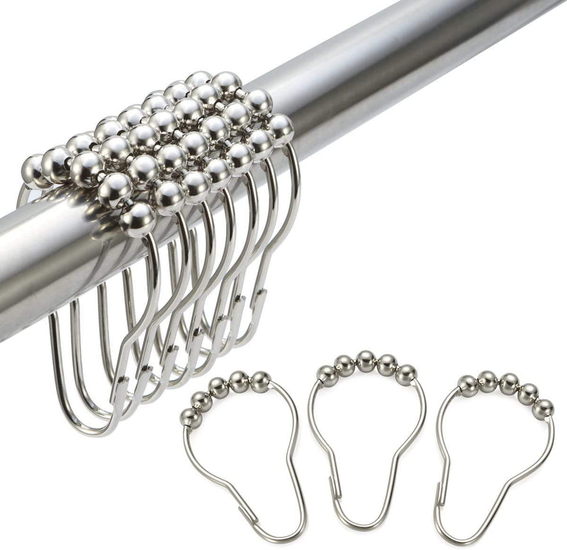 Rubik Shower Curtain Hooks Rings, Stainless Steel Shower Curtain Rings and Hooks for Bathroom Shower Rods Curtains Polished Nickel (1 Pack, 12pcs/Set)