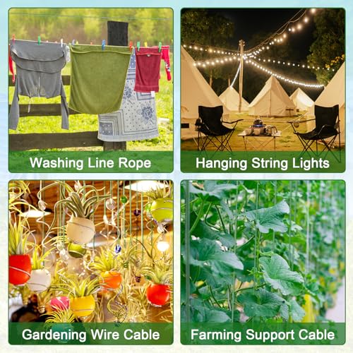 Yimomoyi Washing Line Extra Strong with 4 mm Steel Insert, 30 m Clothesline, Stretch-Free and Weather-Resistant, Green Plastic Coating, Ideal for Garden and Camping, Capacity 120 kg (Green)
