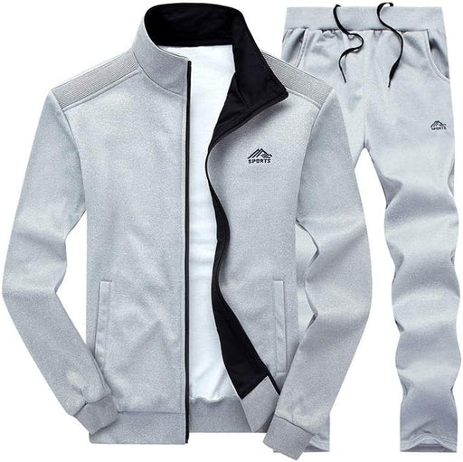 Men's Casual Tracksuit Long Sleeve Full Zip Running Jogging Sweatsuit Athletic Sports Set - Light Gray