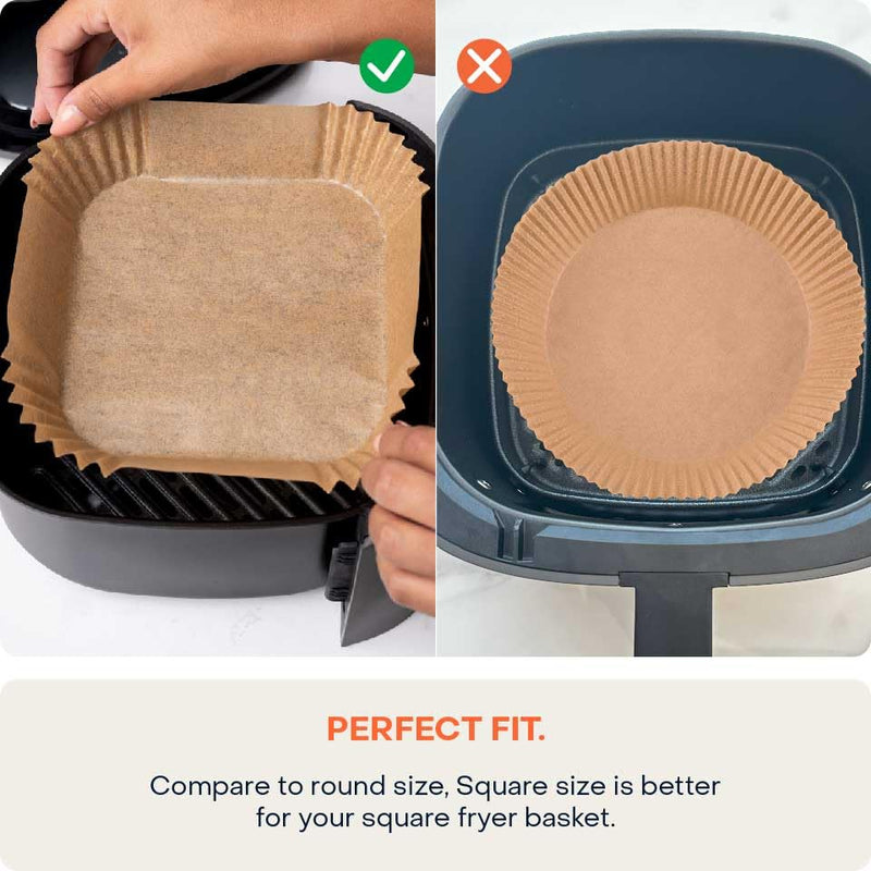 Nutricook 150 Pieces Disposable Air Fryer Liner, Water/oil proof for Baking, Roasting, and Air Frying Fits any brand from 3.3L to 5.2L Air fryers,16cm Square, NC-AFL100