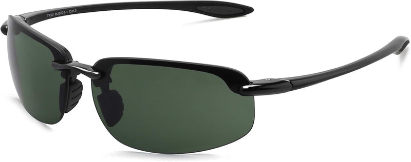 JULI Sports Sunglasses for Men Women Tr90 Rimless Frame for Running Fishing Baseball Driving MJ8001 - black black TR90