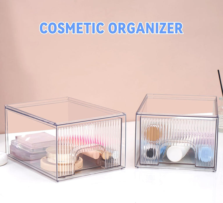 LENND Clear Makeup Organizer with Drawer, Acrylic Bathroom Supplies Storage Vanity, Plastic Storage Box, Perfume Organizer and Storages, Beauty Supplies, Home Under Sink, Kitchen Cabinets and Pantry