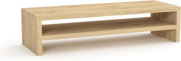 Mahmayi Modern Wooden Riser Monitor Stand with 2 Tier Storage Shelf, Monitor Stand for Home Office Business, Stand Monitor Riser for Keyboard Storage, Laptop, Printer, and TV Screen - Oak Melamine - Natural Davos Oak