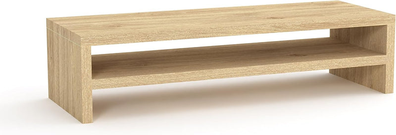 Mahmayi Modern Wooden Riser Monitor Stand with 2 Tier Storage Shelf, Monitor Stand for Home Office Business, Stand Monitor Riser for Keyboard Storage, Laptop, Printer, and TV Screen - Oak Melamine - Natural Davos Oak