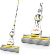 Magic PVA Sponge Roller Self Wringing Easy Squeeze for Wet Mopping Telescoping Household Cleaning Tool for Multi-Surface Hard Floors Extendable Metal Handle - Double Roller